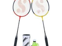 Silver's SB-100 Combo-5 (2 Badminton Rackets + 2 Pcs Plastic Shuttle) Red-Yellow