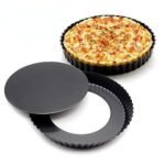 YKXIMS Venture Non-Stick Carbon Steel Pizza Pie Dish Tart Pan with Removable Bottom, Bakeware Tray for Home Kitchen (20 cm, Black)