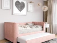 APRODZ Danaid Upholstered Daybed with Trundle Bed (Velvet Fabric Upholstery - Pink)