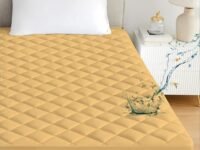 Ayka Waterproof Double Size 72x48 inch Cotton Quilted Mattress Protector Breathable Hypoallergenic Noiseless Ultra Soft Elastic Fitted Bed Protector Mattress/Bed Cover (Beige, Double (72 * 48"))