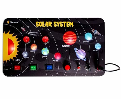 Clapstore Toys Montessori Galaxy Explorer Busy Board with LED Light, Educational Sensory Toy for Toddlers & Kids 2-6 Years, Travel Activity Board for Boys & Girls
