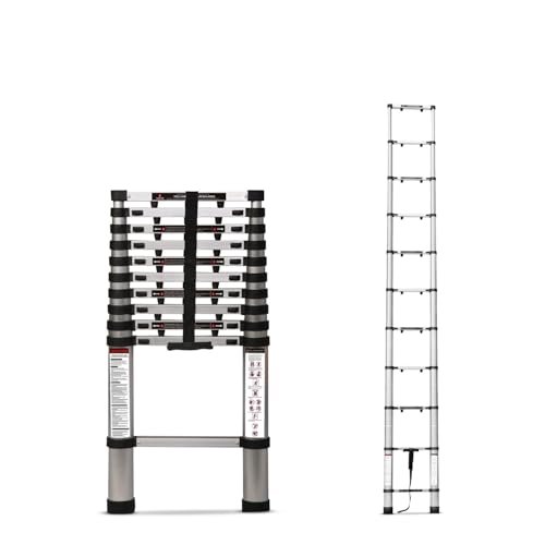 Corvids 4.4m (14.5 ft) Portable & Compact Finger Protect Aluminium Telescopic Ladder | 2-Year Warranty | EN131 Certified 11-Steps Foldable Multipurpose Step Ladder for Home & Outdoor use