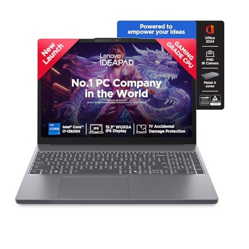 Lenovo Smartchoice Ideapad Slim 3 13Th Gen Intel Core I7-13620H 15.3 Inch(38.8Cm) WUXGA IPS Laptop(16GB RAM/512GB SSD/Windows 11/Office Home 2024/Backlit Keyboard/1Yr ADP Free/Grey/1.6Kg),83K100CJIN