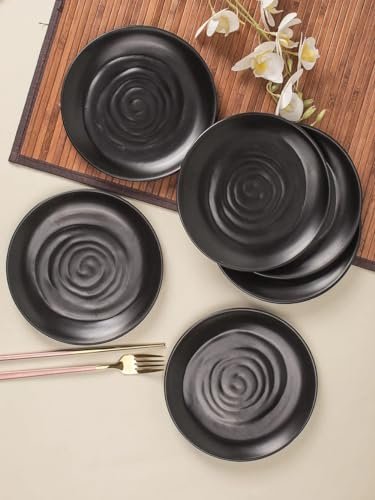 Market99 Melamine Black Round Quarter Plate (Set of 6) | Serveware for Breakfast and Lunch | Decorative Serving Plates for Snacks | Morden Serveware for Festive Season