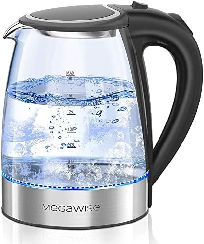 MegaWise Electric Kettle, 1.8L Borosilicate Glass Tea Kettle with LED Light, Auto Shut-Off and Boil-Dry Protection Cordless Kettle Fast Boiling