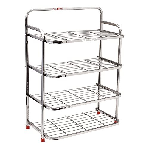 Metalac 4-Tier Stainless Steel Organiser for Kitchen | Wall Mounted Shoe Rack (68x50x25) cm