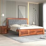 SONA ART & CRAFTS Sheesham Wood King Size Bed Without Storage + 2 Bedside | Solid King Size Cot Upholstered Cushioned Double Bed Furniture for Bedroom Home - Natural Finish, K_11 (Assembly Included)