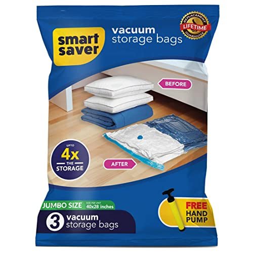 Smart Saver 3 Jumbo Vacuum Bags For Travel, Spacesaver Compression Storage Bags, Vacuum Sealer Bags, Vaccine Sealed Compression Airtight Reusable Ziplock Bag With Hand Pump(70X100Cm, Plastic) - Blue