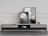 Vandana Interiors 78" Minimalist TV Stand White Stone Top 3-Drawer Media Console