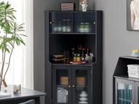 Vandana Interiors Corner Modern 24" Accent Cabinet with Wood Counter Top and Glass Doors, Gold Base