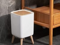 waqif Wood Grain Trash Can Plastic Garbage Can with Lid Wastebasket with Lid Trash Cans with Lids Office Waste Storage Bin Bathroom Trash Can Convenient Trash Can Garbage Container Bin