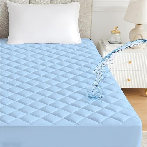 Ayka Waterproof Double Size 72x48 inch Cotton Quilted Mattress Protector Breathable Hypoallergenic Noiseless Ultra Soft Elastic Fitted Bed Protector Mattress/Bed Cover (Blue, Double (72 * 48"))