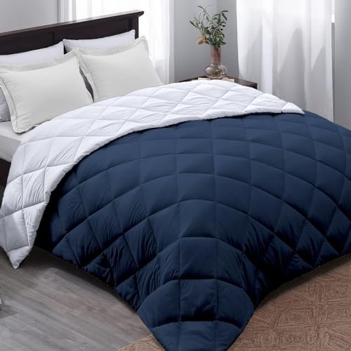 AYKA Reversible Comforter 220 GSM Microfiber Reversible AC Comforter/Blanket for Winter/Quilt/Duvets for Queen Size Single Bed Comforter (60 * 90, Navyblue & White)| TC - 220