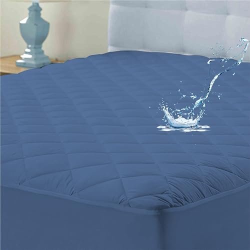 Ayka Waterproof Cotton Quilted Mattress Protector King Size Breathable Hypoallergenic Noiseless Ultra Soft Fitted Bed Protector 72x72 inch Mattress/Bed Cover (Med Blue, King (72 * 72”))