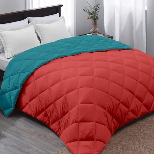 AYKA Reversible Comforter 220 GSM Microfiber Reversible AC Comforter/Blanket for Winter/Quilt/Duvets for King Size Single Bed Comforter (60 * 90, Teal & Red)| TC - 220
