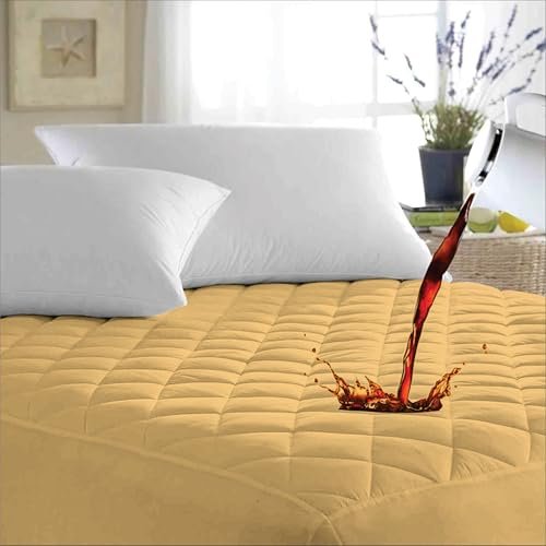 Ayka Waterproof Queen Size 72x60 inch Cotton Quilted Mattress Protector Breathable Hypoallergenic Noiseless Ultra Soft Elastic Fitted Bed Protector Mattress/Bed Cover (Beige, Queen (72 * 60"))