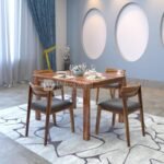 DRIFTINGWOOD Liana Dining Table 4 Seater | Four Seater Dinning Table with 4 Chairs with Grey Cushions for Home | Rosewood, Natural Finish, Self Assembly(DIY)