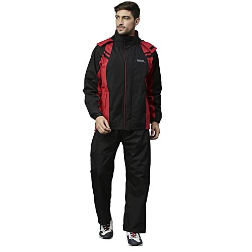 ZEEL Rain Coat for Men Waterproof for Bike Riders with Adjustable Hood along with inner pockets,Waterproof Raincoat with Polyester Jacket,Pants and Waterproof Drawstring Bag