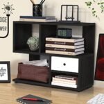 ABOUT SPACE Table Top Bookshelf - Countertop Bookcase with Drawer, Engineered Wood S-Shaped Desktop Storage Organizer Table Shelf Book Rack for Home Study Room (Lemon Oak - L 60 x B 25 x H 50 cm)