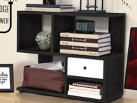 ABOUT SPACE Table Top Bookshelf - Countertop Bookcase with Drawer, Engineered Wood S-Shaped Desktop Storage Organizer Table Shelf Book Rack for Home Study Room (Lemon Oak - L 60 x B 25 x H 50 cm)