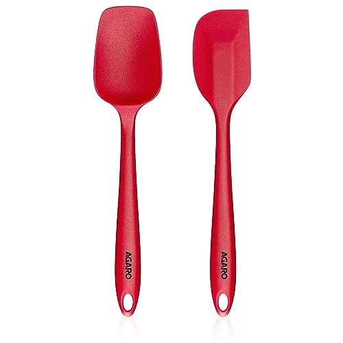 AGARO Silicone Spatula Set of 2, Large Heat Resistant Spatula for Cooking, Baking and Mixing, Non-Stick Cookware for Kitchen, BPA Free, Flexible, Seamless Design, Deluxe, Red.