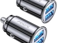 AINOPE 2 Pack Fast Mini Car Charger Adapter, 4.8A Metal Cigarette Lightter USB Car Charger Flush Fit, Dual Port Fit for iPhone 16 15 14 13 12 Pro Max 8 Plus XR, SamsungGalaxy S24/23/10, iPad, Silver