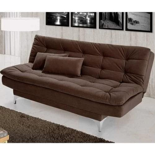 AMATA Eagle 3 Seater Sofa Cum Bed Brown Suede velevt Fabric with Two Cushions Perfect for Home Living Office Room and Guests (Brown, Medium)(3 Year Warranty)