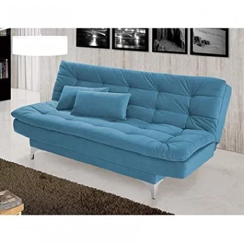 AMATA Eagle 3 Seater Sofa Cum Bed Sky Blue Suede Vlevet Fabric with Two Cushions Perfect for Home Living Office Room and Guests (Aqua Blue, Medium)(3 Year Warranty)