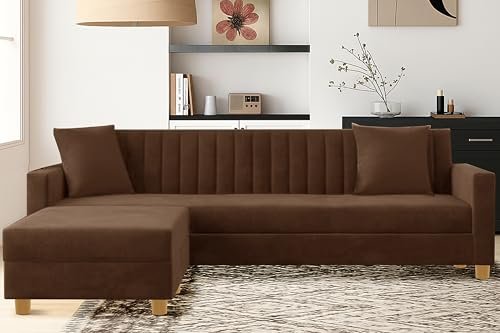 ARTFUL LIVING-Modern L-Shape Velvet Sofa Set for|Right-Hand Sectional Sofa with Tufted Back 4-Seater Corner Couch,Perfect for Home Office Guests Living Room-Brown