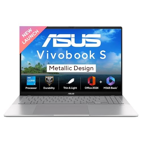 ASUS Vivobook S16,13th Gen,Intel Core i5-13420H,Metallic Design Laptop(Intel UHD iGPU/16GB RAM/512GB SSD/FHD+/16"/144Hz/Windows 11/M365 Basic(1Year)*/Office Home 2024/Cool Silver/1.7Kg)S3607VA-RP059WS