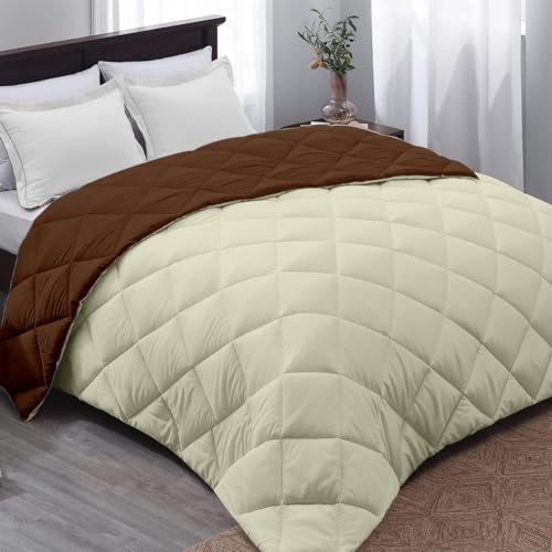 AYKA Reversible Comforter 220 GSM Microfiber Reversible AC Comforter/Blanket for Winter/Quilt/Duvets for Queen Size Single Bed Comforter (60 * 90, Brown & Cream)