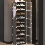 AYSIS 𝟏𝟎 𝐒𝐡𝐞𝐥𝐟 DIY Shoe Rack Box Organizer | Multi-Purpose Plastic Shoe Rack for Home | Home Storage Shoe Rack with Door for Entryway, Chappal Slipper Sandals Shoe Stand【Grey, 10-Shelf-5-Door】
