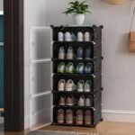 AYSIS ๐ ๐๐ก๐๐ฅ๐ DIY Shoe Rack Box Organizer | Multi-Purpose Plastic Shoe Rack for Home | Home Storage Shoe Rack with Door for Entryway, Chappal Slipper Sandals Shoe StandใBlack, 6-Shelf-3-Doorใ