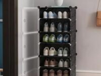 AYSIS 𝟔 𝐒𝐡𝐞𝐥𝐟 DIY Shoe Rack Box Organizer | Multi-Purpose Plastic Shoe Rack for Home | Home Storage Shoe Rack with Door for Entryway, Chappal Slipper Sandals Shoe Stand【Black, 6-Shelf-3-Door】