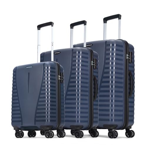 Aristocrat Airpro 3 Pc Set Cabin 55cm(Small) Check-in 66cm(Medium) Check-in 75cm(Large) 8 Wheels Spinner Trolley Bags, Hard Case Luggage, Lightweight Bag & Combination Lock|7 Years Warranty (Blue)