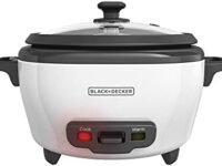 BLACK+DECKER 6-Cup Rice Cooker, RC506, 3-cup Uncooked Rice, Steaming Basket, Removable Non-Stick Bowl, One Touch