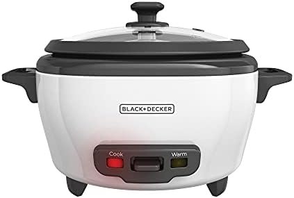 BLACK+DECKER 6-Cup Rice Cooker, RC506, 3-cup Uncooked Rice, Steaming Basket, Removable Non-Stick Bowl, One Touch