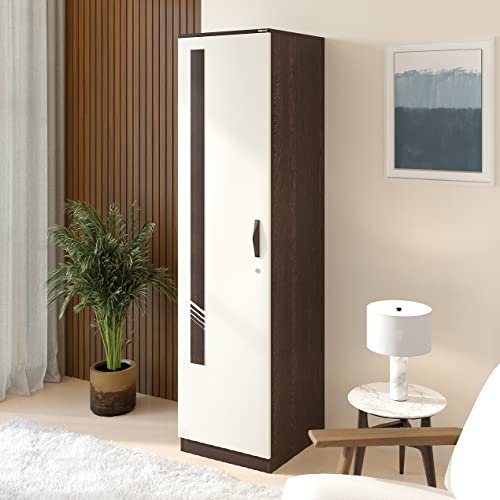 BLUEWUD Andrie Engineered Wood Single Door Wardrobe/Clothes Storage Rack Organizer Almirah Cupboard with Shelves for Bedroom Home Furniture (Wenge & White)