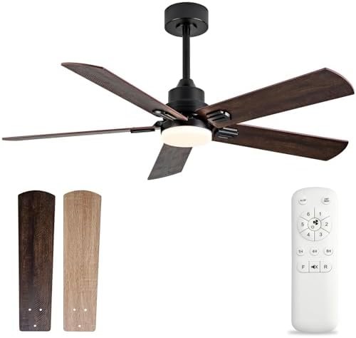 BOOMJOY Ceiling Fans with Lights, 48 Inch Ceiling Fan with Remote, Modern Ceiling Fan for Bedroom Living Room, Black Ceiling Fan Lights for Outdoor Indoor and 5 Blades Quiet Reversible DC