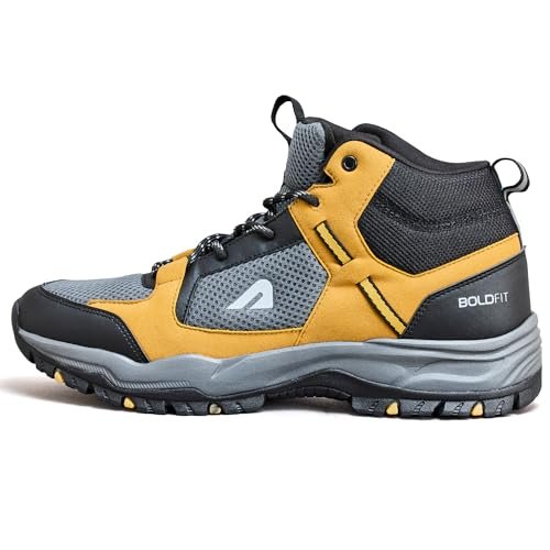 Boldfit Trekking Shoes for Men Hiking Shoes for Men for Outdoor High Neck Anti Skid Boot Shoes Sandstorm, Multicolor