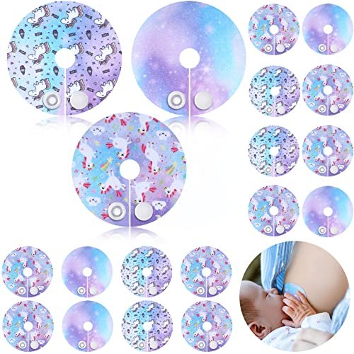 Breling 24 Pack Cotton Pads For Feeding Support, Unicorn Feeding Pads Supplies G Shape Pads Button Covers For Care (Unicorn),Blue