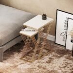 DecorNation Luna Nesting Side Tables (Set of 2) - Faux Marble Finish Table Top with Solid Metal Legs - (White)