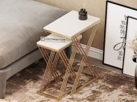 DecorNation Luna Nesting Side Tables (Set of 2) - Faux Marble Finish Table Top with Solid Metal Legs - (White)