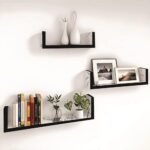 Dime Store Engineered Wood Glossy Wall Mount Floating Hanging Rack Display Shelf for Room Wall and Home Decor Items and Storage Organizer (Standard, White), Set of 1
