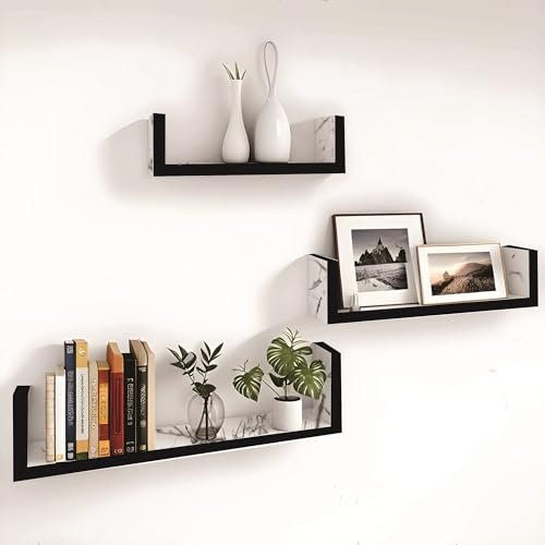 Dime Store Engineered Wood Glossy Wall Mount Floating Hanging Rack Display Shelf for Room Wall and Home Decor Items and Storage Organizer (Standard, White), Set of 1