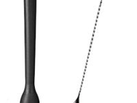 Dynore Stainless Steel Teardrop Twisted Bar Spoon with Black PVC Muddler,Tenderizer Head for Cocktails and Mocktails- Set of 2