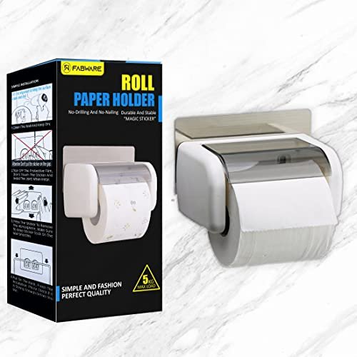 FABWARE® Toilet Paper Holder for Bathroom ACCESORIES. Bathroom Organiser Tissue Paper Holder (ABS Plastic SELF Adhesive Toilet Paper Holder with Cover)