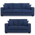 FURNY Apolstad 5 Seater Fabric 3+2 Sofa Set for Living Room (Blue)