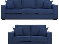 FURNY Apolstad 5 Seater Fabric 3+2 Sofa Set for Living Room (Blue)