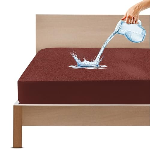 GADDA CO 100% Waterproof Premium Cotton Feel Mattress Protector King Size 78x84 Inch|Ultra Soft Breathable & Hypoallergenic Fitted Bed Protector Terry Cover(6.5x7 feet, Fits Upto 10 Inches, Coffee)